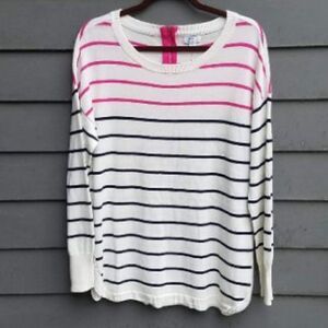 Crown & Ivy Pink & Black striped Sweater with Back Zip  Size Medium